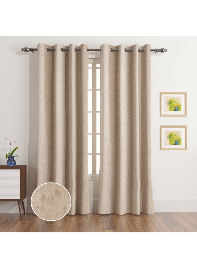 Home Box Jacquard Curtain Set - Beige - 2 Pieces - Image 1